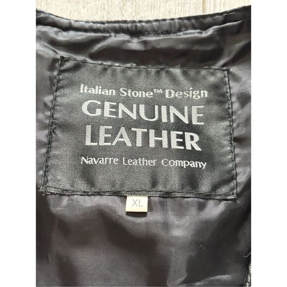 Vintage Italian Stone design Genuine Leather black ￼vest size XL - Picture 10 of 12